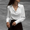 Women Shirt Silky Satin Turn-down Collar Single-breasted Loose Blouse Soft Long Sleeve Formal Business OL Commute Top