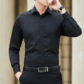 Men Solid Color Business Shirt Long Sleeve Shirt Fashion Classic Basic Casual Slim White