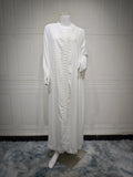 White Lace Open Abaya for Women Muslim Evening Maxi Dress