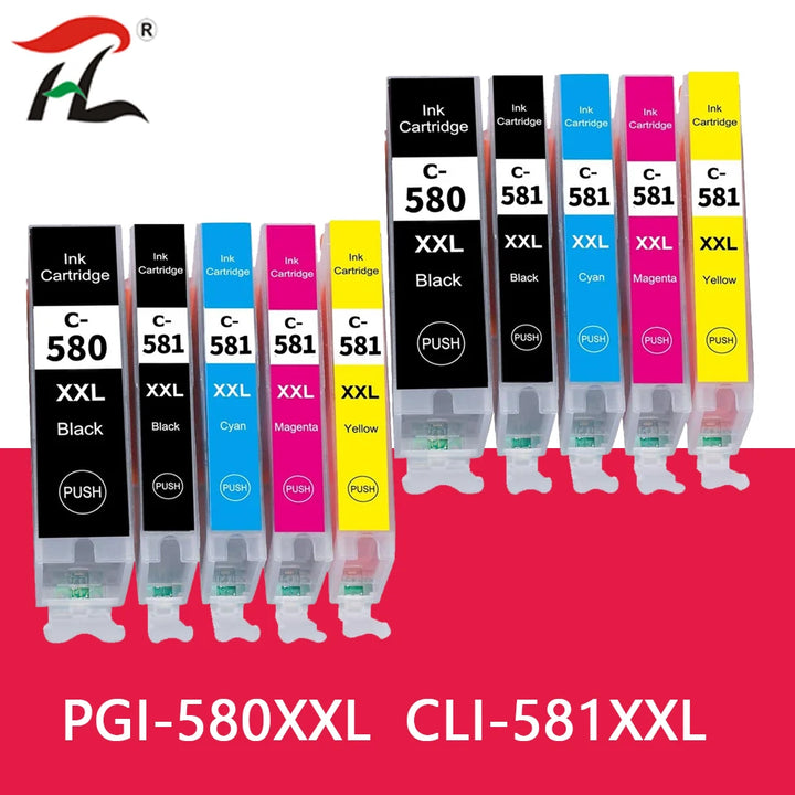 10 عبوات خرطوشة حبر PGI580 CLI581 لطابعات Canon PIXMA TS8150 TS8151 TS8152 TS8250 TS8251 TS8252 TS8350 TS9150 TS9155