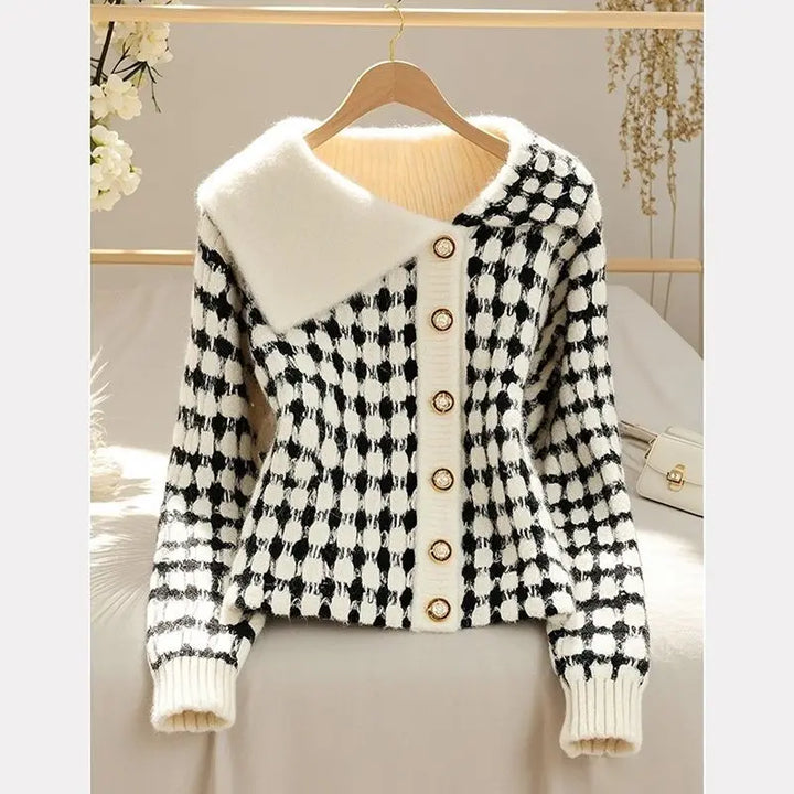 Turn-down Collar Knitting Cardigan Coat Women Elegant Temperament Sweater Fashion All-match Trend Knitwear Tops