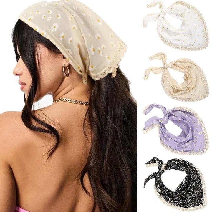 Small Floral Triangle Headband Bandana For Women Seaside Holiday Hair Accessories Hair Scarf Turban Hair Bands Retro Styling