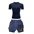 Men Quick Dry Manga Compression Shirt+Gym Shorts 2PCS Running Workou