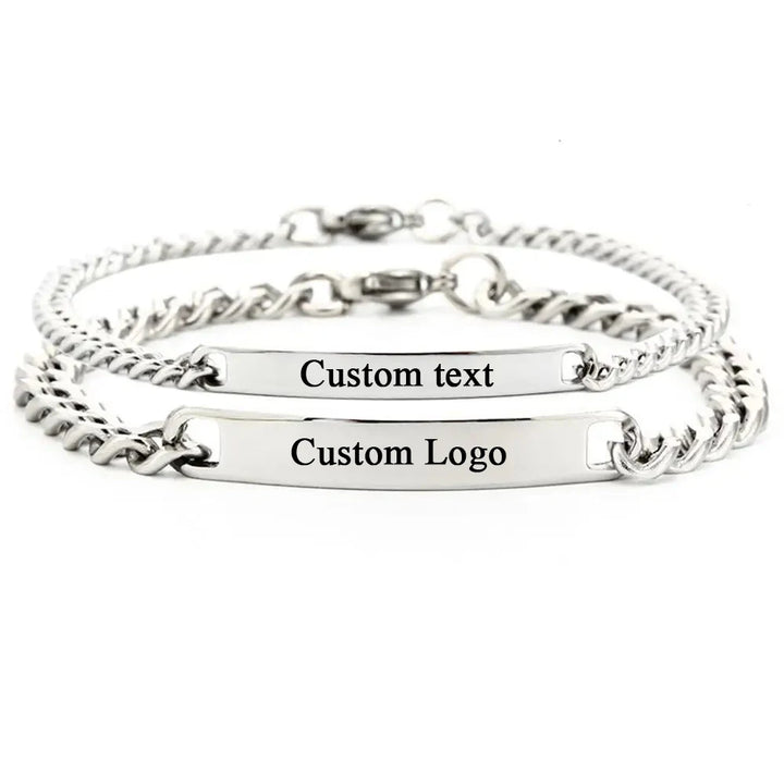 Bracelet en acier inoxydable avec logo et texte personnalisé pour femme, bracelet d'identification avec nom gravé personnalisé pour homme