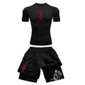 Men Quick Dry Manga Print Rash Guard+Gym Shorts 2PCS