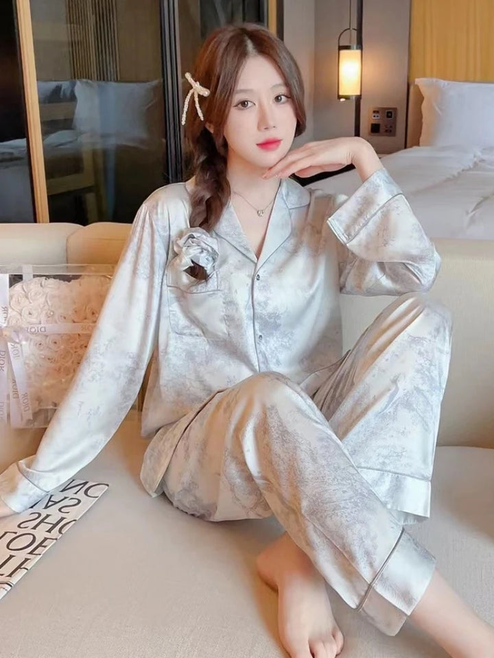 Silk Pajama Set Home Clothe Night clothes Summer Outfits