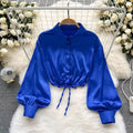 tops woman blouse polo shirts satin long sleeve women blusas female shirt harajuku pleated tee