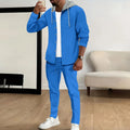 new Waffle men's casual slim-fit hooded long-sleeved cardigan matching color fashion high quality tracksuit