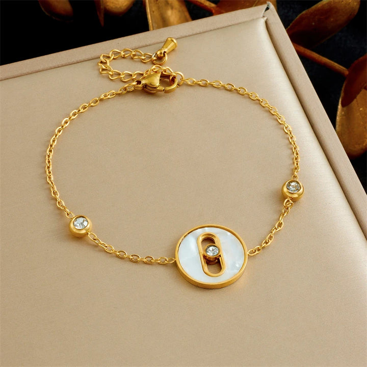 Stainless Steel Elliptical Hollow Sliding Three Zircon Necklace Earrings Bracelet Women Jewelry