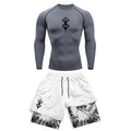 Men Quick Dry Manga Print Rash Guard+Gym Shorts 2PCS