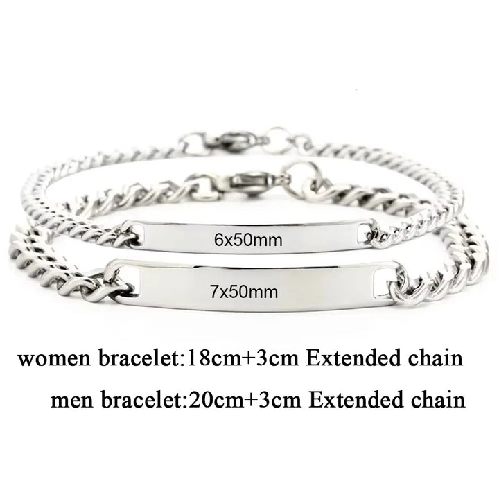 Bracelet en acier inoxydable avec logo et texte personnalisé pour femme, bracelet d'identification avec nom gravé personnalisé pour homme