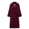 Long Coat With Belt Double Breasted Dark Red