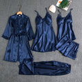 5pcs/Set Silk Robe Sleep Suit Women Home Nightwear Summer Nightdress