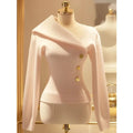 Temperament Elegant Niche Slim Fit Solid Color Knitted Women's Asymmetrical Lapel Sweater Pullover