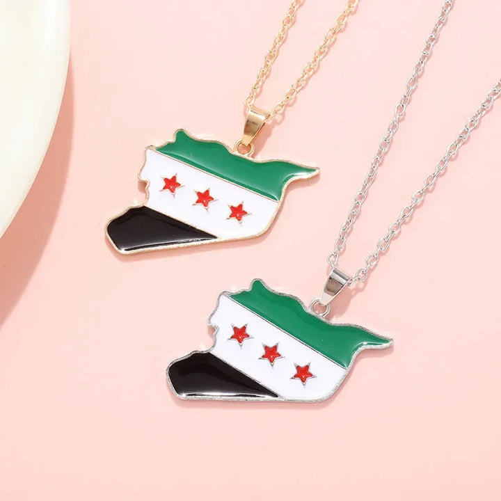 Syria Map Flag Necklaces Gold Color/silver