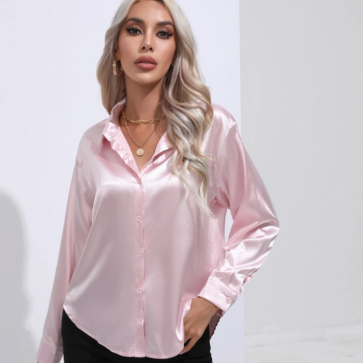 Women Shirt New Fashion Satin Women Tops Blouses Long Sleeve Silk Female Clothing Loose Solid Elegant Blouse Women