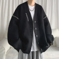 White Crewneck Man Clothes Black Knitted Sweaters for Men Cardigan