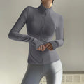 Women Zip Fitness Clothes Long Sleeve Sports Jacket with Pockets Yoga Shirt Quick Dry Gym Top Sunscreen Sportswear Running Coats