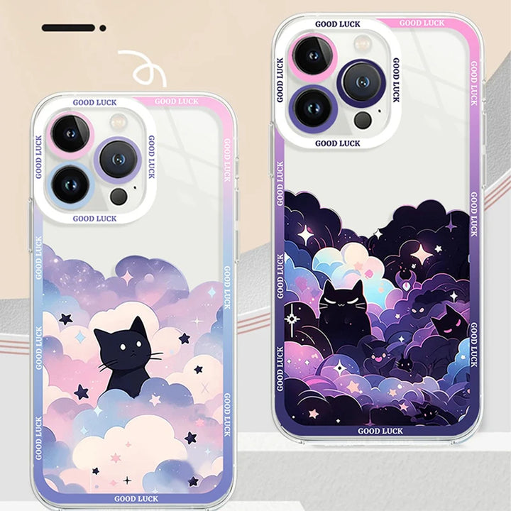 Coque transparente motif chat étoilé pour Samsung Galaxy S25 S23 S22 Ultra S21 S24 FE A14 A16 A15 A25 A35 A55 A54 A34 A53 A33