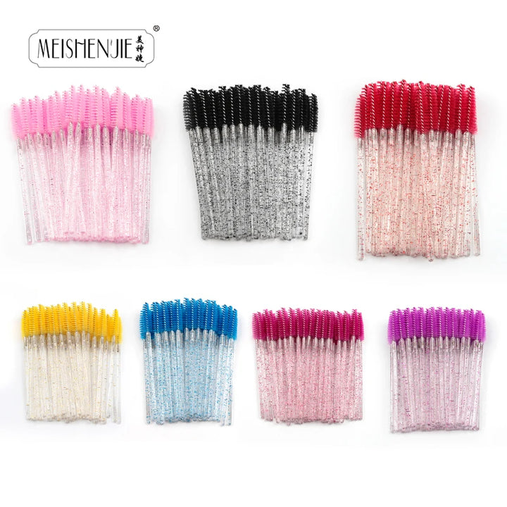 Lot de 5/50 baguettes de mascara en cristal, brosses à cils, bobines pour extensions de cils, sourcils et maquillage, outils de maquillage en cristal