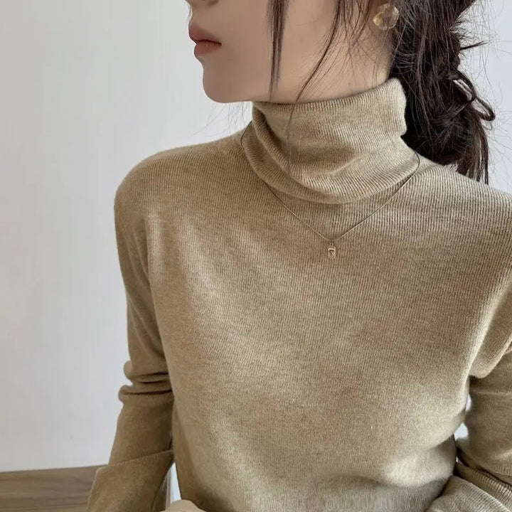 New Elegant Turtleneck Sweater Women Old Money Style Slim Solid Color Jumper Autumn Winter Casual Knitwear Tops