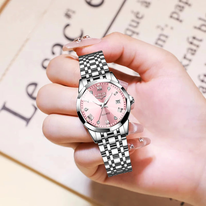 Montre élégante en acier inoxydable pour femme