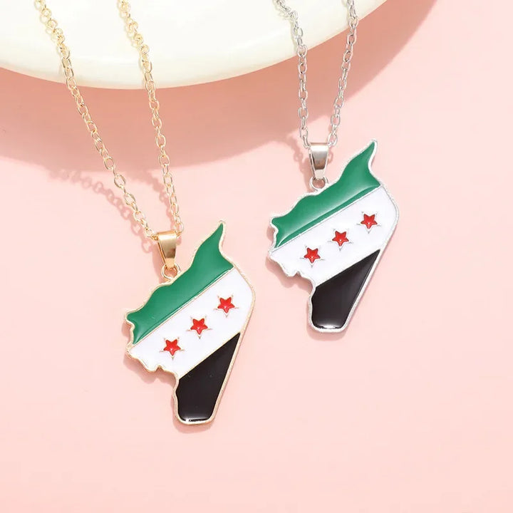 Syria Map Flag Necklaces Gold Color/silver