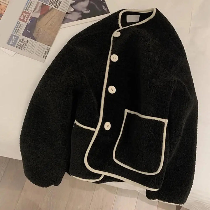 Veste pour femme Veste ample pour femme Élégant manteau cardigan à col rond pour femme Épais et chaud