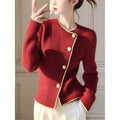 Thick Warm Solid Knitted Cardigan Women's Clothing Elegant Slim Wool O-neck Soft Sweaters