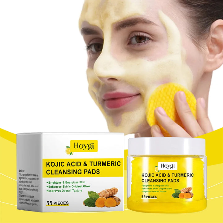 55Pcs Turmeric Kojic Acid Facial Exfoliating Cleansing Pads Lemon deeply Cleansing skin Cleansing Pads Cotton pad skin care