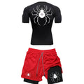 Men Quick Dry Manga Compression Shirt+Gym Shorts 2PCS