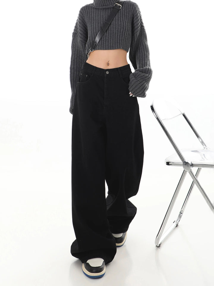 High Waist Wide Leg Denim Pants Female Baggy Straight Trouser