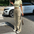 Jeans Women Cargo Pants Long Pant Denim Loose Casual Regular Solid Straight Trousers High Waist Elegant Splice