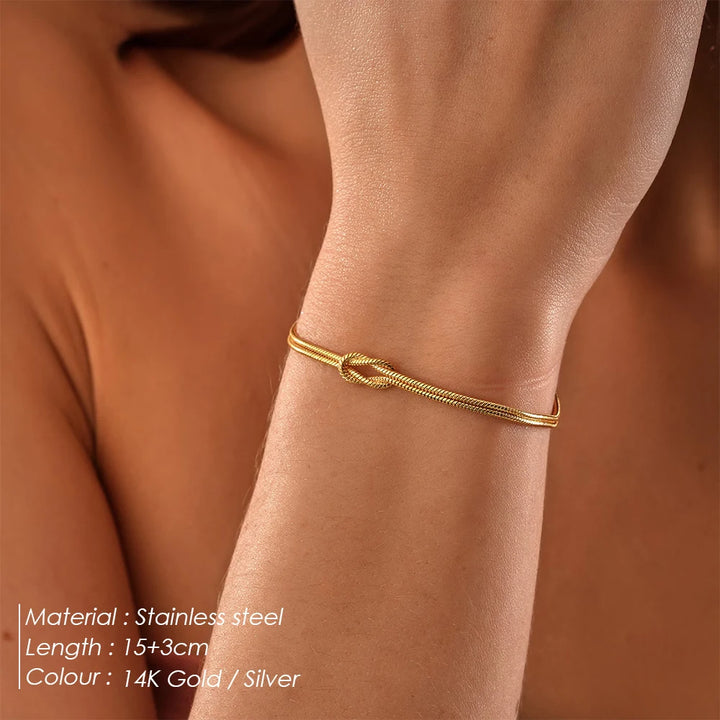 Stainless Steel Gold Plated Couple Bracelets Classic Round Snake Chain Knotted Simple Accessories