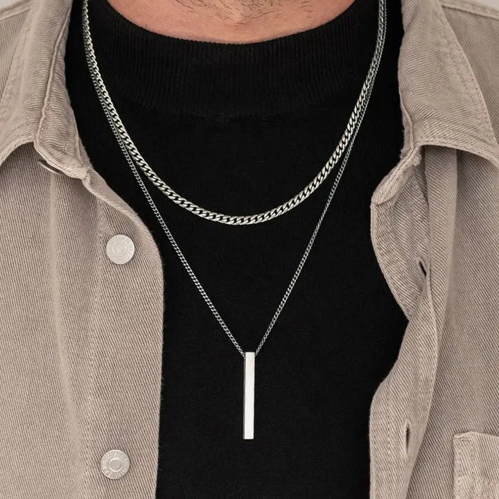 Collier vertical 3D pour homme, collier cubain géométrique en acier inoxydable, collier pendentif vertical cool de tempérament