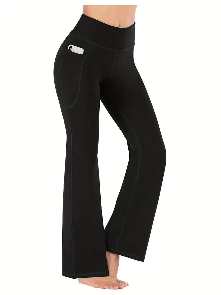 Pantalon évasé pour femme avec poches, pantalon de yoga à jambe évasée, taille haute, pantalon de fitness décontracté pour le ventre