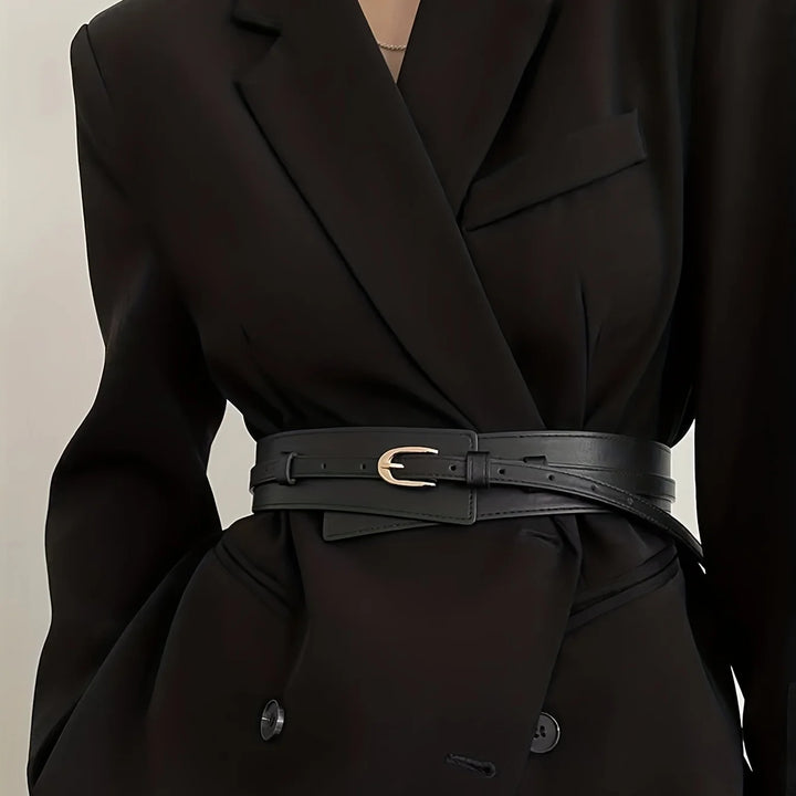 Ceinture détachable en cuir PU avec boucle ardillon élégante et large ceinture vintage pour manteau et robe pour femme