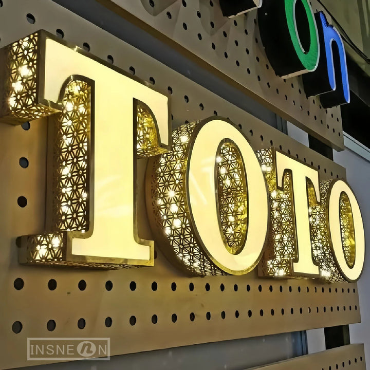 Perforated Letter Sign Side-Light Metal Plate Punching Custom Sign Illuminated Sign Board Outdoor Advertising Logo Sign