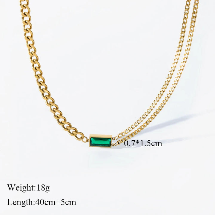 Stainless Steel Green Crystal Necklace Bracelet Earrings Set For Women