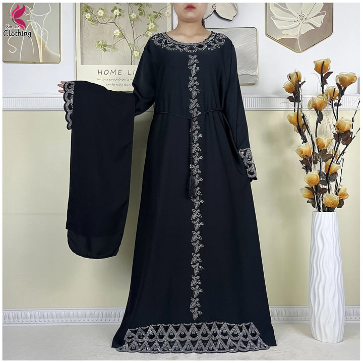 Robe Dashiki en mousseline de soie pour femmes, Abaya longue