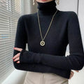 New Elegant Turtleneck Sweater Women Old Money Style Slim Solid Color Jumper Autumn Winter Casual Knitwear Tops