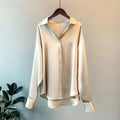 Women Shirt Silky Satin Turn-down Collar Single-breasted Loose Blouse Soft Long Sleeve Formal Business OL Commute Top