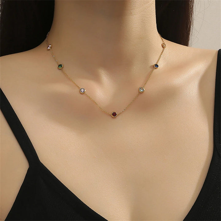 Stainless Steel Chromatic Colour Zircon Pendant Clavicle Necklaces Bracelets Earring