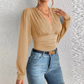 Sexy Deep V Neck Long Sleeve Solid Tops And Blouses Women's 2024 Autumn Slim Elegant Streetwear Top Femme Blouse For Women