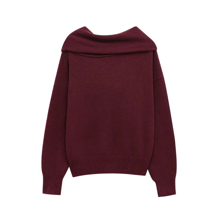 Women's Knitted Sweater Off Shoulder Loose Long Sleeve Folded Winter Knitted Sweater