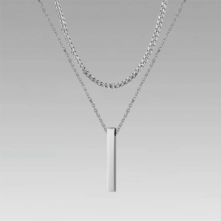 Men 3D Vertical Necklace Geometry Stainless Steel Cuban Necklace Temperament Cool Vertical Pendant Necklace