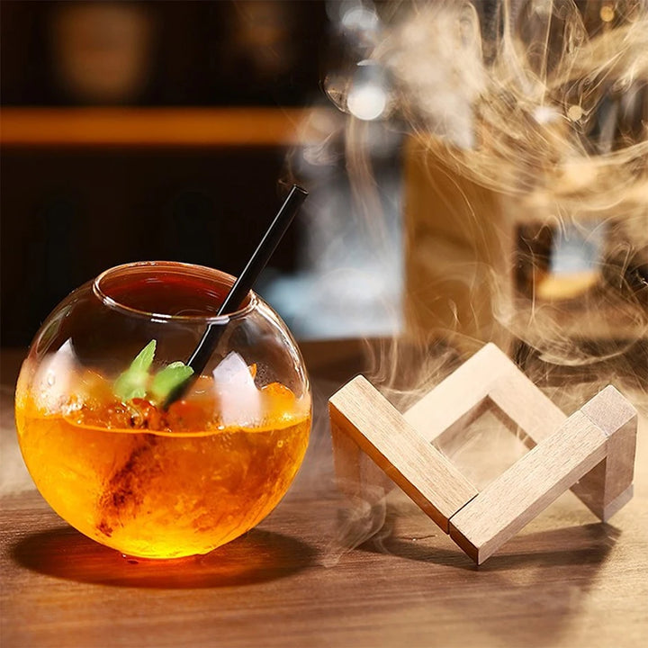 Cocktail Glass Cup With Wood Stand Creative