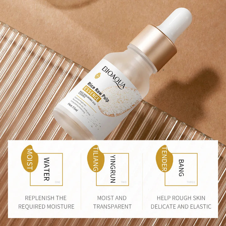 Rice Raw Pulp Serum Hyaluronic Acid Face Essence Nourishing Moisturizing Whitening Anti-Wrinkle Serum Facial Skin Care