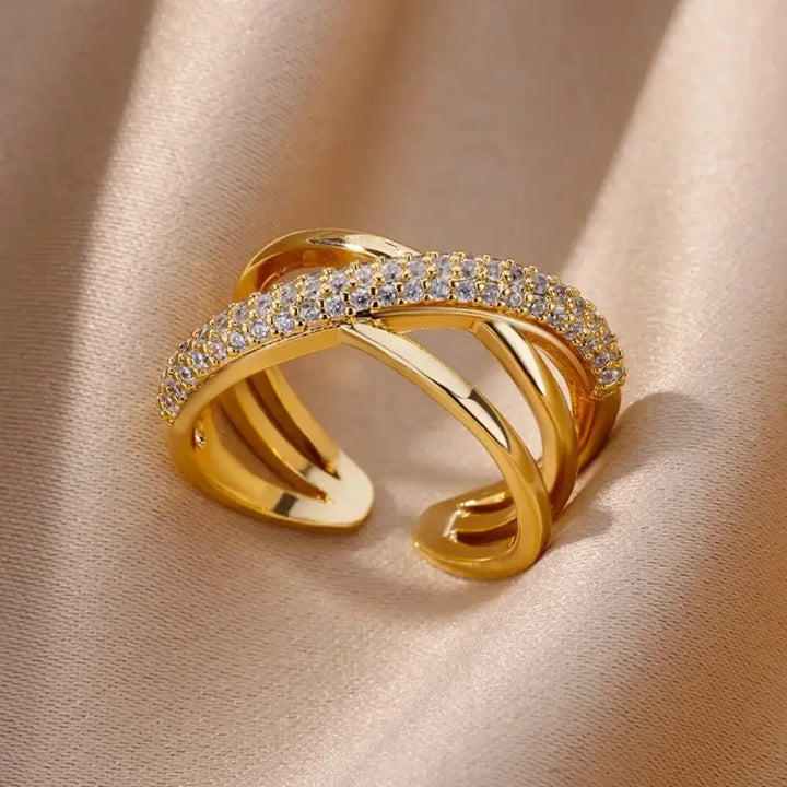 Stainless Steel Cross Zircon Rings for Women Gold Color Ring