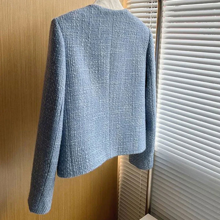 Cardigan Manteau Élégant Bureau Dame Tweed Veste Mode Poche Manches Longues Solide Vêtements D'extérieur Vêtements